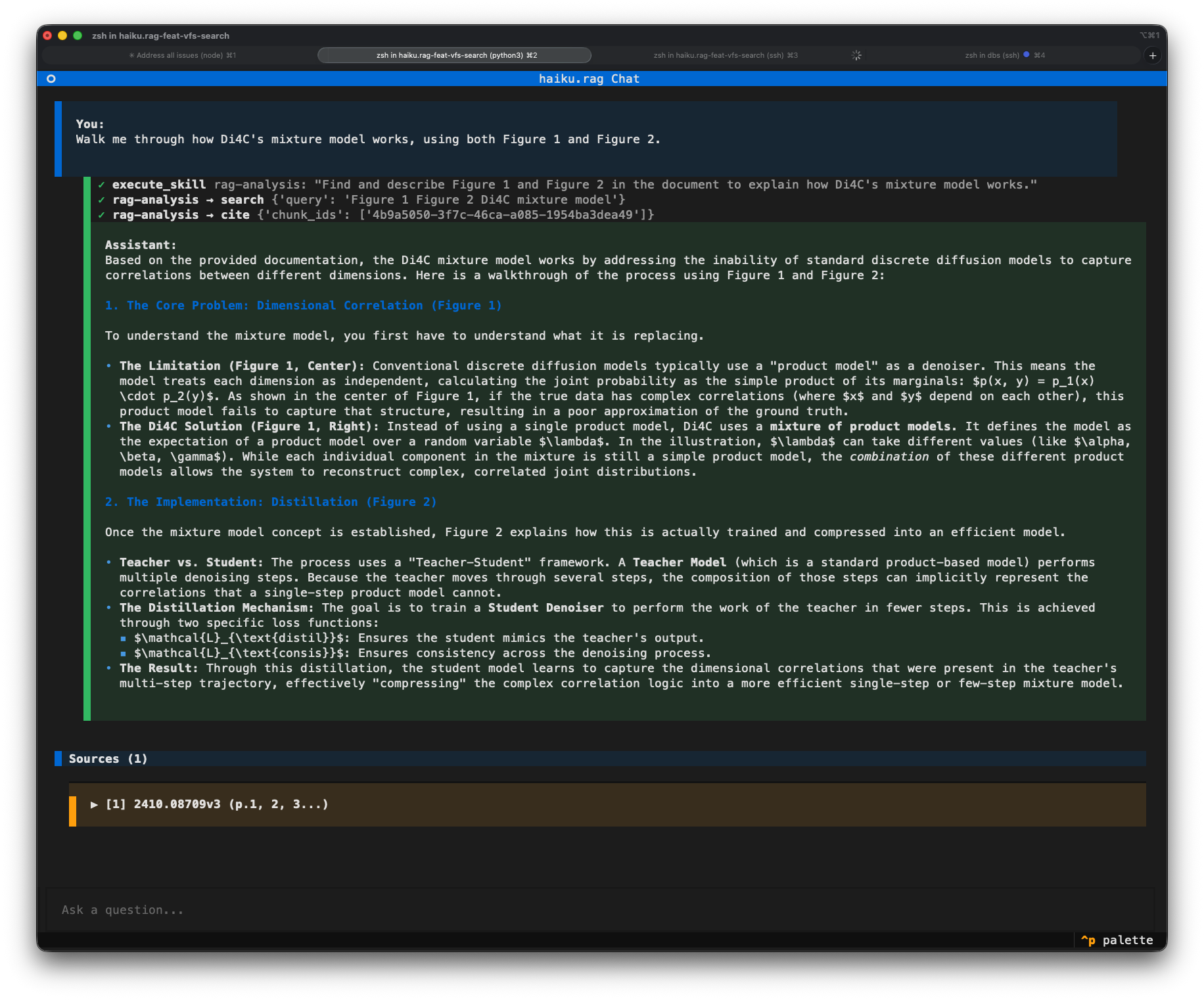 Chat TUI session with the analysis capability